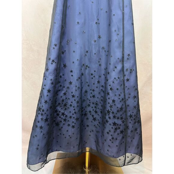 Vintage Celestial 90s Morgan & Co Formal Dress Blue Mesh Stars Whimsigoth Prom - Picture 3 of 11